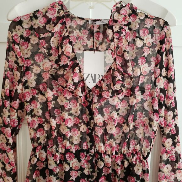 BNWT ZARA multi-floral fit - flare ruffle lined mini (M) garment - Picture 5 of 6